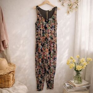 Pull & Bear Floral Boho Jumpsuit Elastic Waist Festival Cottagecore L